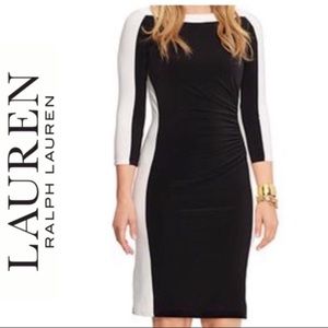 Ivory & black Lauren jersey & polyester dress